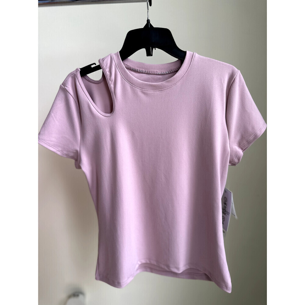 Nine West Cutout Shoulder Shadow Activewear T-Shirt In Mauve Size M